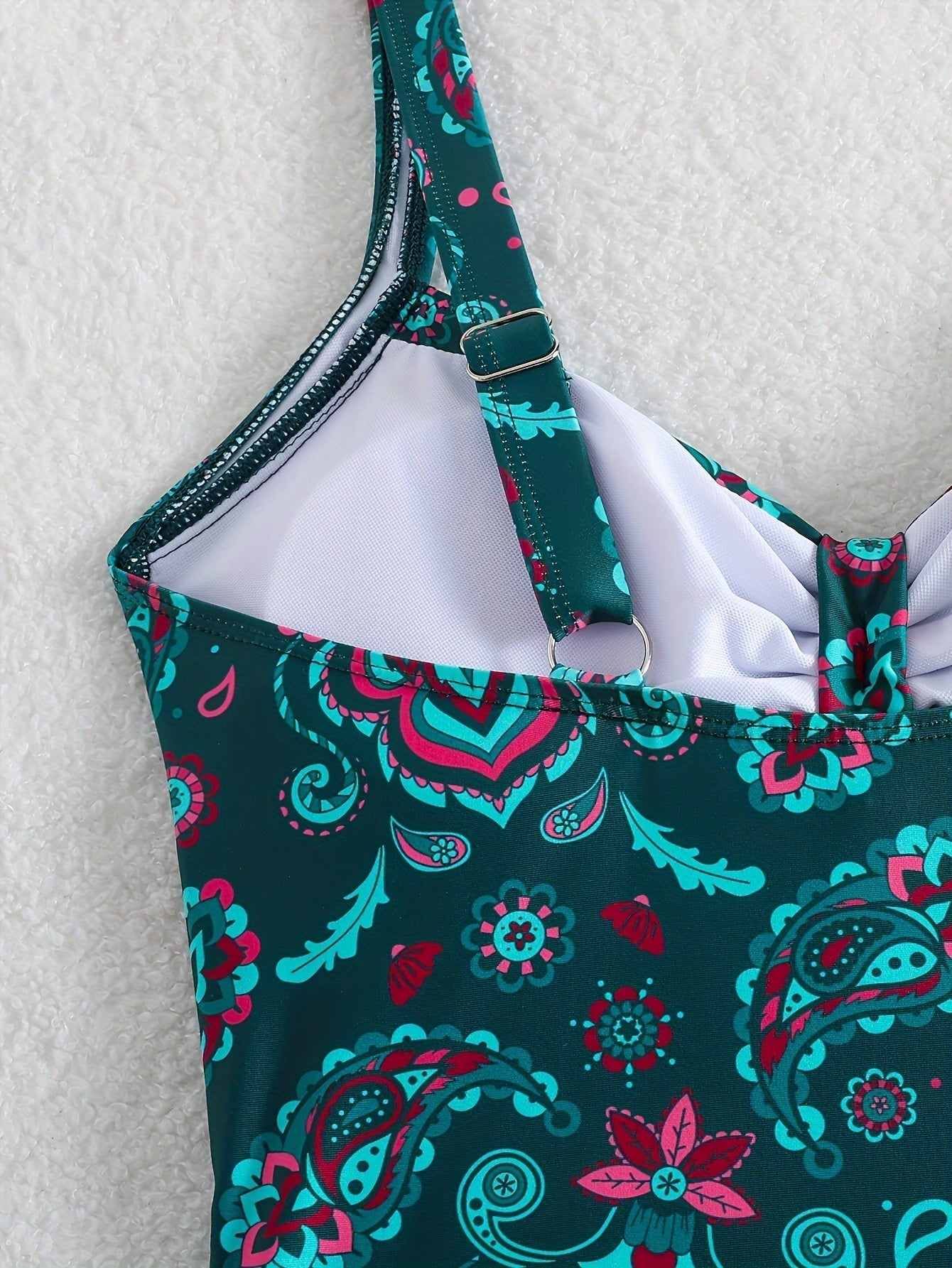 Vintage Paisley Einteiler Badeanzug für Damen – Bauchkontrolle & Rüschen