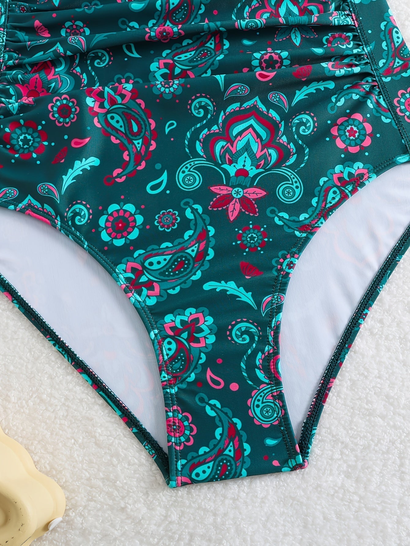 Vintage Paisley Einteiler Badeanzug für Damen – Bauchkontrolle & Rüschen