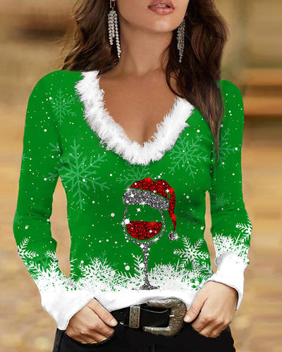 Almut - Bedrucktes Langarmshirt mit V-Ausschnitt