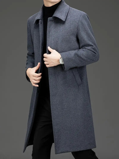 Eleganter Herren Woll-Mix Trenchcoat – Doppelreiher, Wintermantel