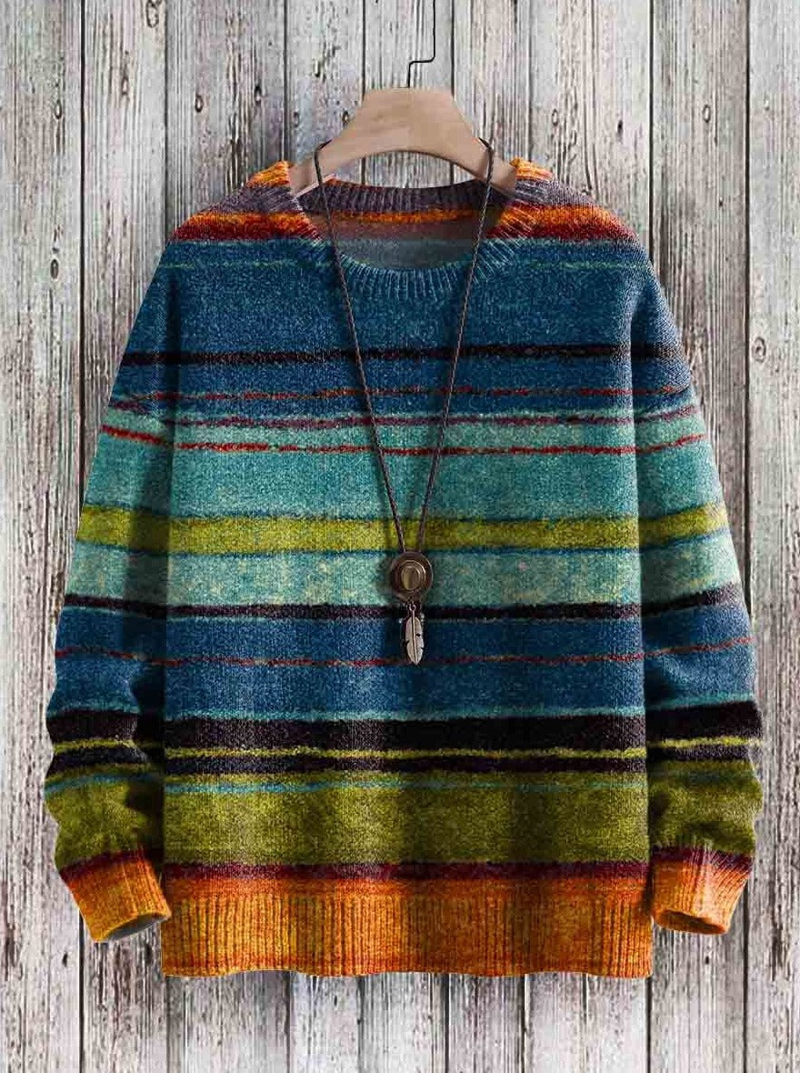 Damen Strickpullover mit Vintage-Streifen - Casual Style - Rundhals