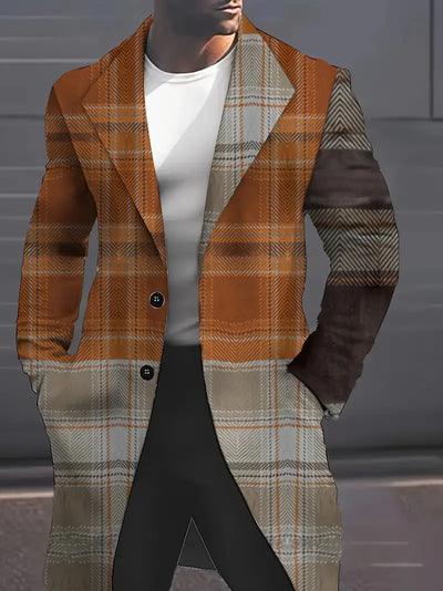 Eleganter Plus-Size Herren-Mantel – Kontrastfarbe, Midi-Jacke