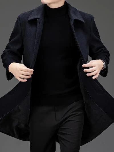 Eleganter Herren Woll-Mix Trenchcoat – Doppelreiher, Wintermantel