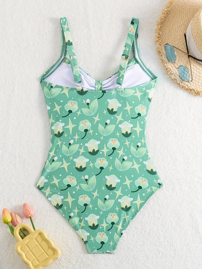 Blumen Einteiler Badeanzug für Damen – Schulterfrei & Rüschen-Design