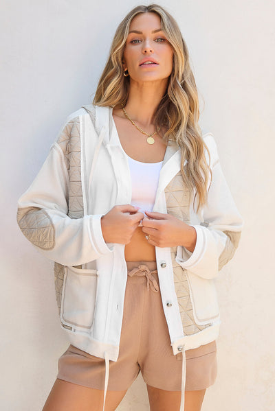 Beige Kapuzenjacke Mit Wattierter Patchwork-Textur Für Frauen
